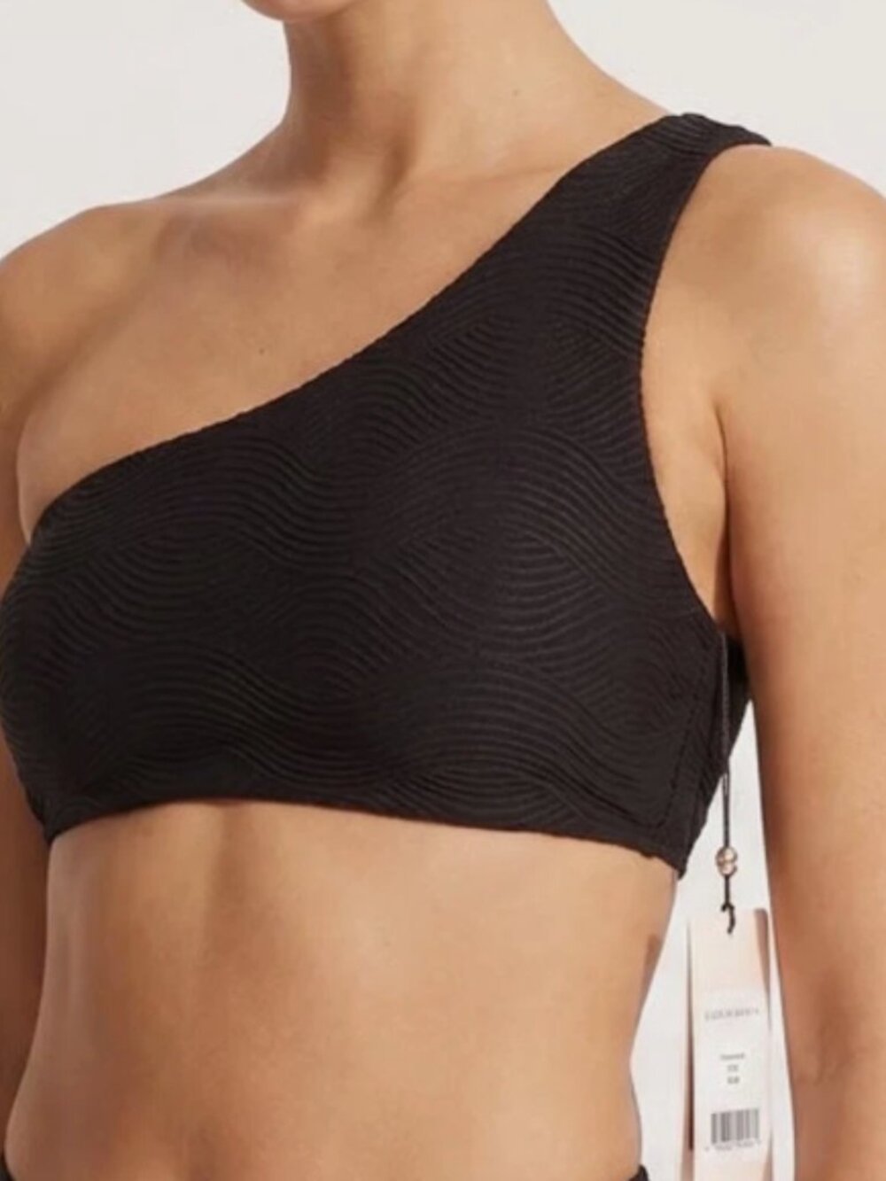 CALIA by Carrie Underwood black one shoulder textured bikini top
